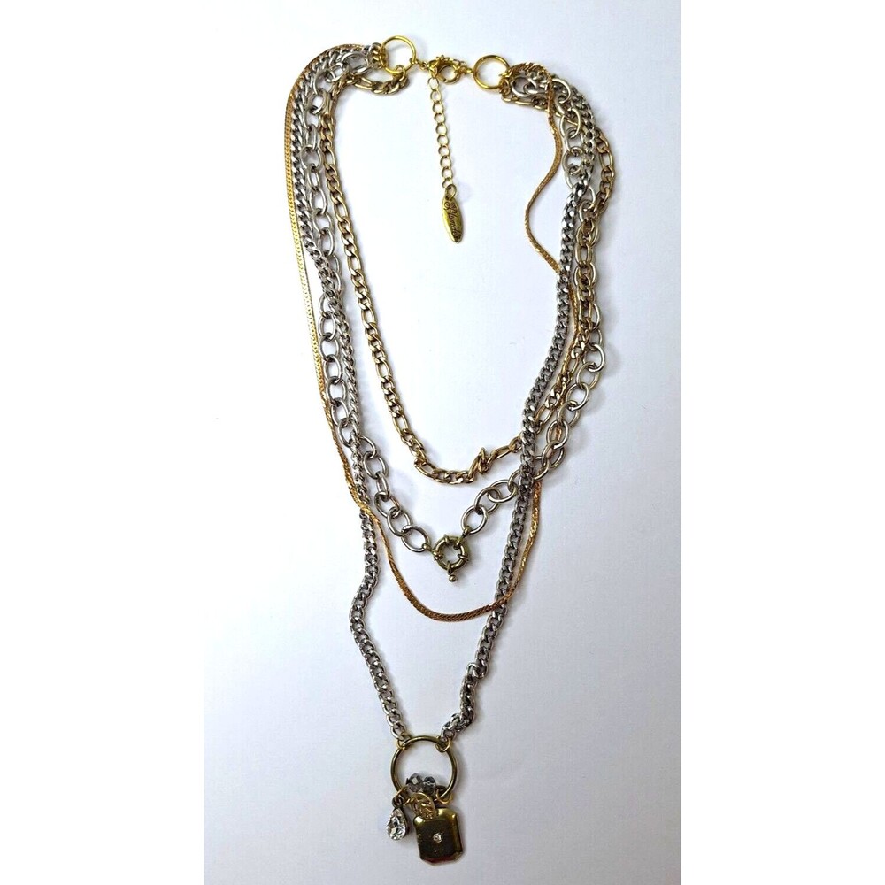 PLUNDER Large Multi Strand Gold & Silver Tone Necklace Statement Bling Office‎